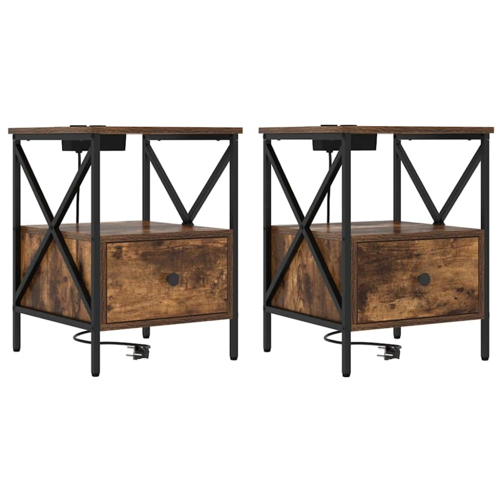 vidaXL Κομοδίνο 2 τεμ. Καπνιστό Δρύς 41,5 x 40,5 x 55 εκ.