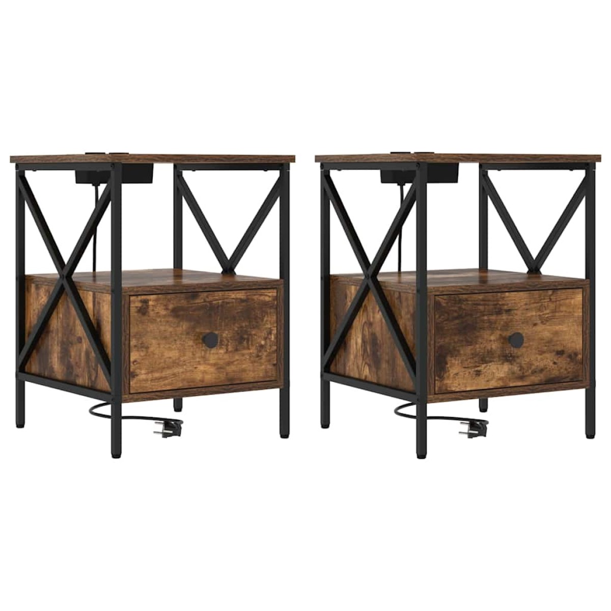 vidaXL Κομοδίνο 2 τεμ. Καπνιστό Δρύς 41,5 x 40,5 x 55 εκ.