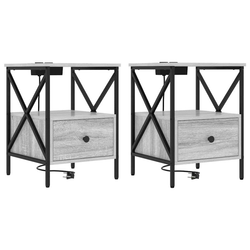 vidaXL Κομοδίνο 2 τεμ. Γκρίζο Σονομα 41,5 x 40,5 x 55 εκ.