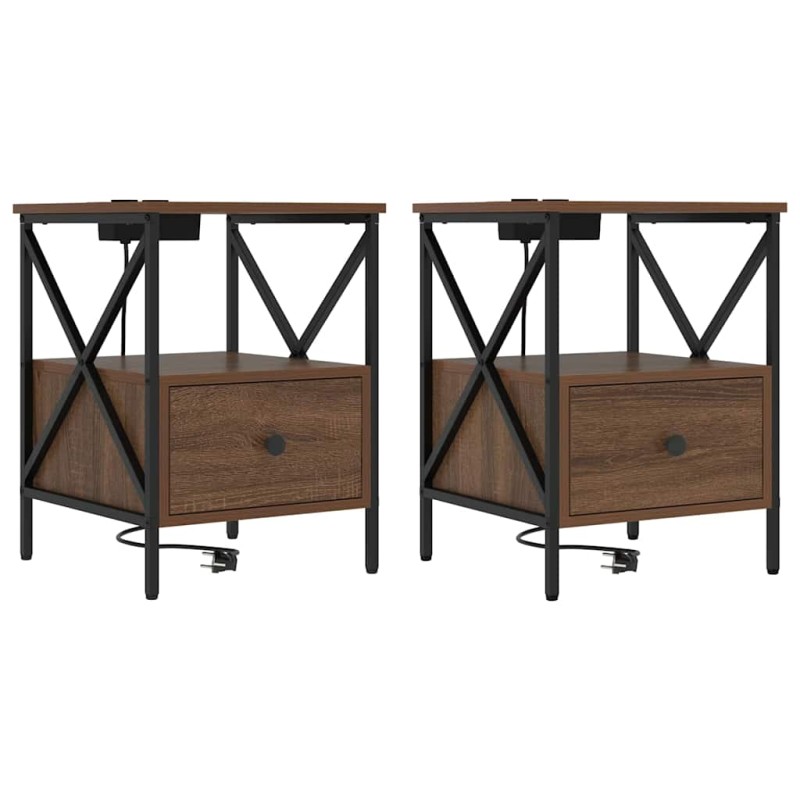 vidaXL Κομοδίνο 2 τεμ. Καφέ δρυς 41,5 x 40,5 x 55 εκ.