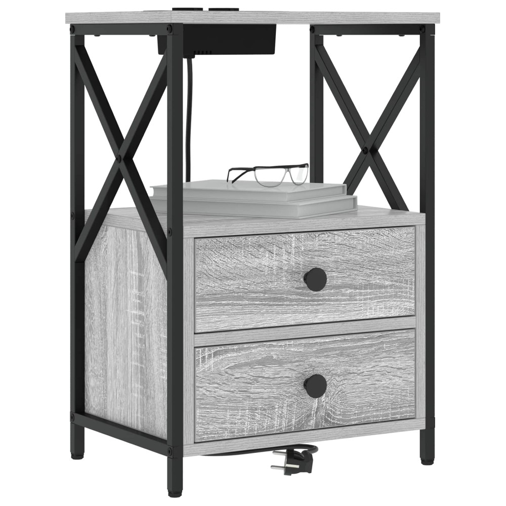 vidaXL Κομοδίνο 2 τμχ. Γκρίζο Σονομα 40 x 31 x 60 εκ.