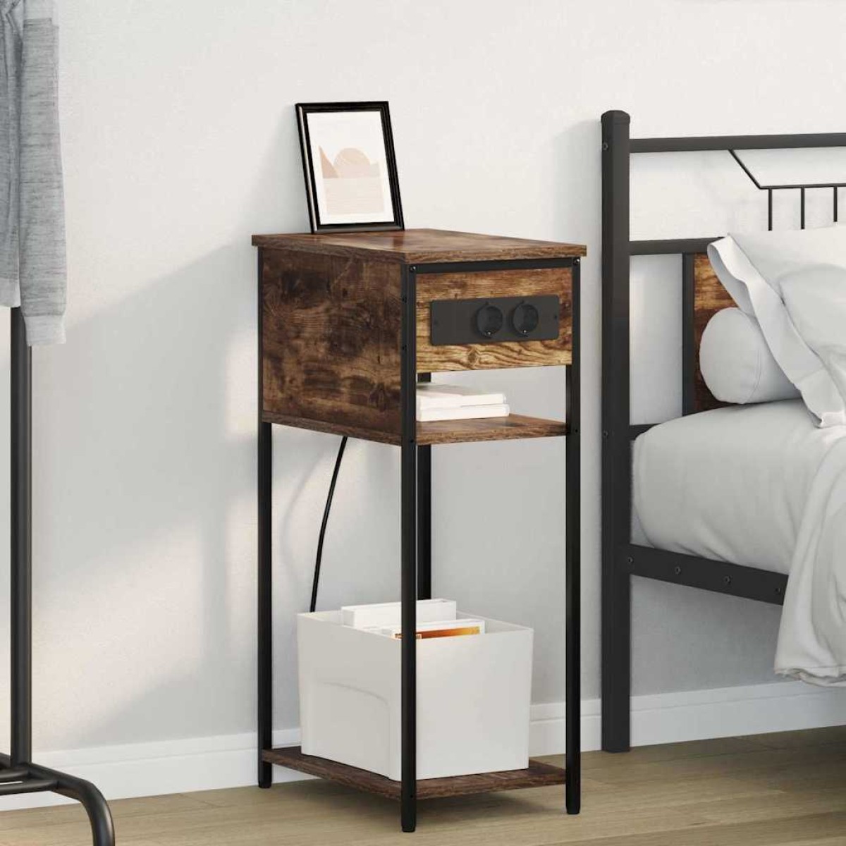 vidaXL Κομοδίνο Καπνιστό Δρύς 41 x 28 x 76 εκ. Επεξεργασμένο Ξύλο