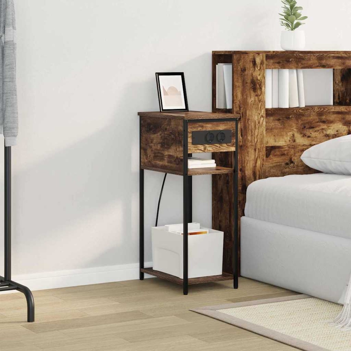vidaXL Κομοδίνο Καπνιστό Δρύς 41 x 28 x 76 εκ. Επεξεργασμένο Ξύλο