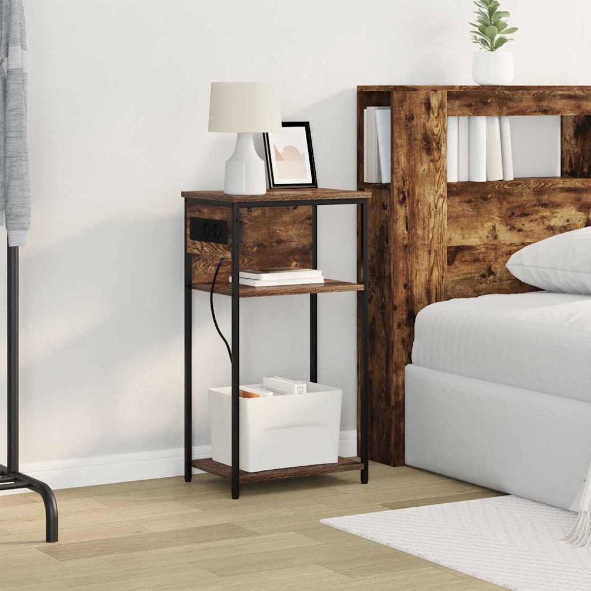 vidaXL Κομοδίνο Καπνιστό Δρύς 41 x 28 x 76 εκ. Επεξεργασμένο Ξύλο