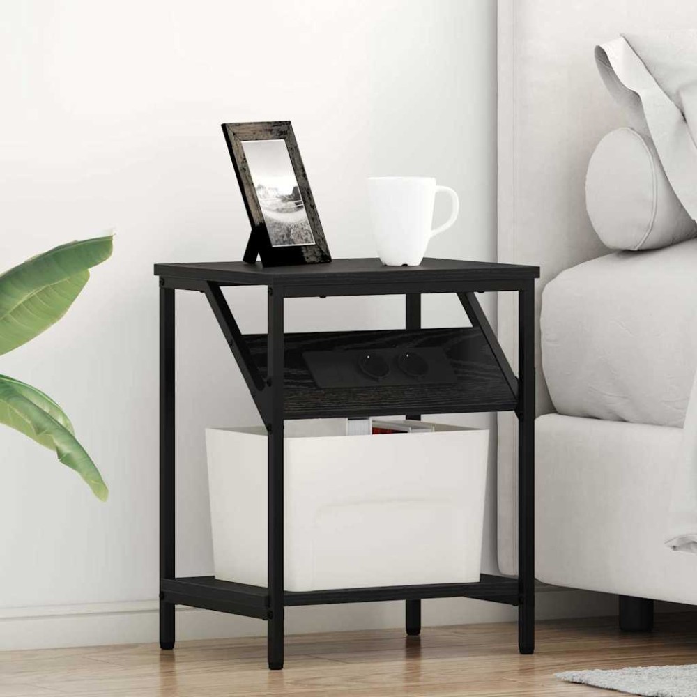 vidaXL Κομοδίνο Μαύρη Οξυά 38 x 30 x 48 εκ. Επεξεργασμένο Ξύλο