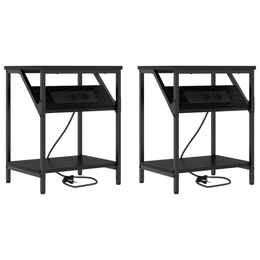 vidaXL Κομοδίνο 2 τμχ. Μαύρη Οξυά 38 x 30 x 48 εκ. Επεξεργασμένο Ξύλο