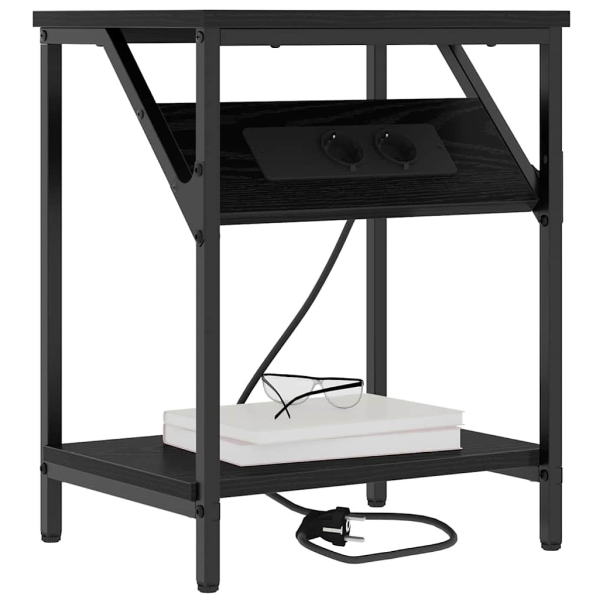 vidaXL Κομοδίνο 2 τμχ. Μαύρη Οξυά 38 x 30 x 48 εκ. Επεξεργασμένο Ξύλο