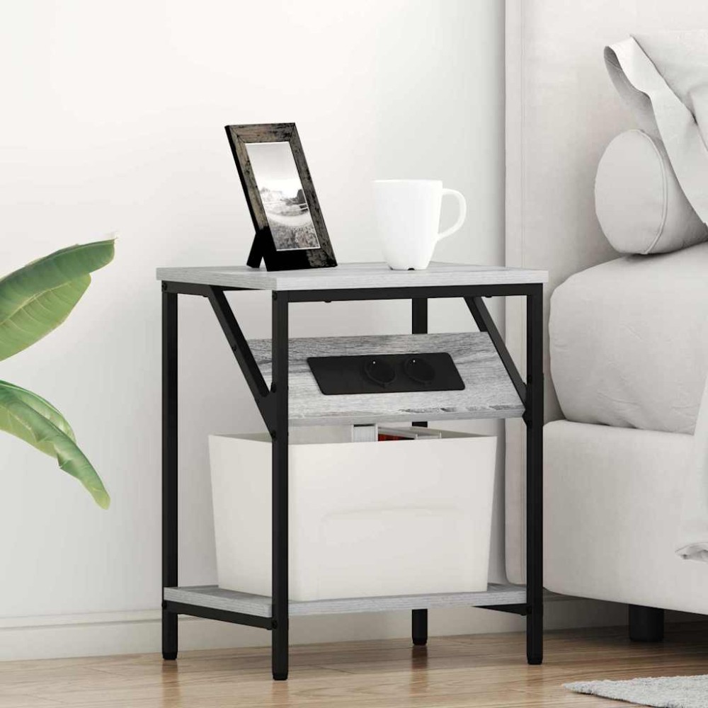 vidaXL Κομοδίνο Γκρίζο Σονομα 38 x 30 x 48 εκ. Επεξεργασμένο Ξύλο