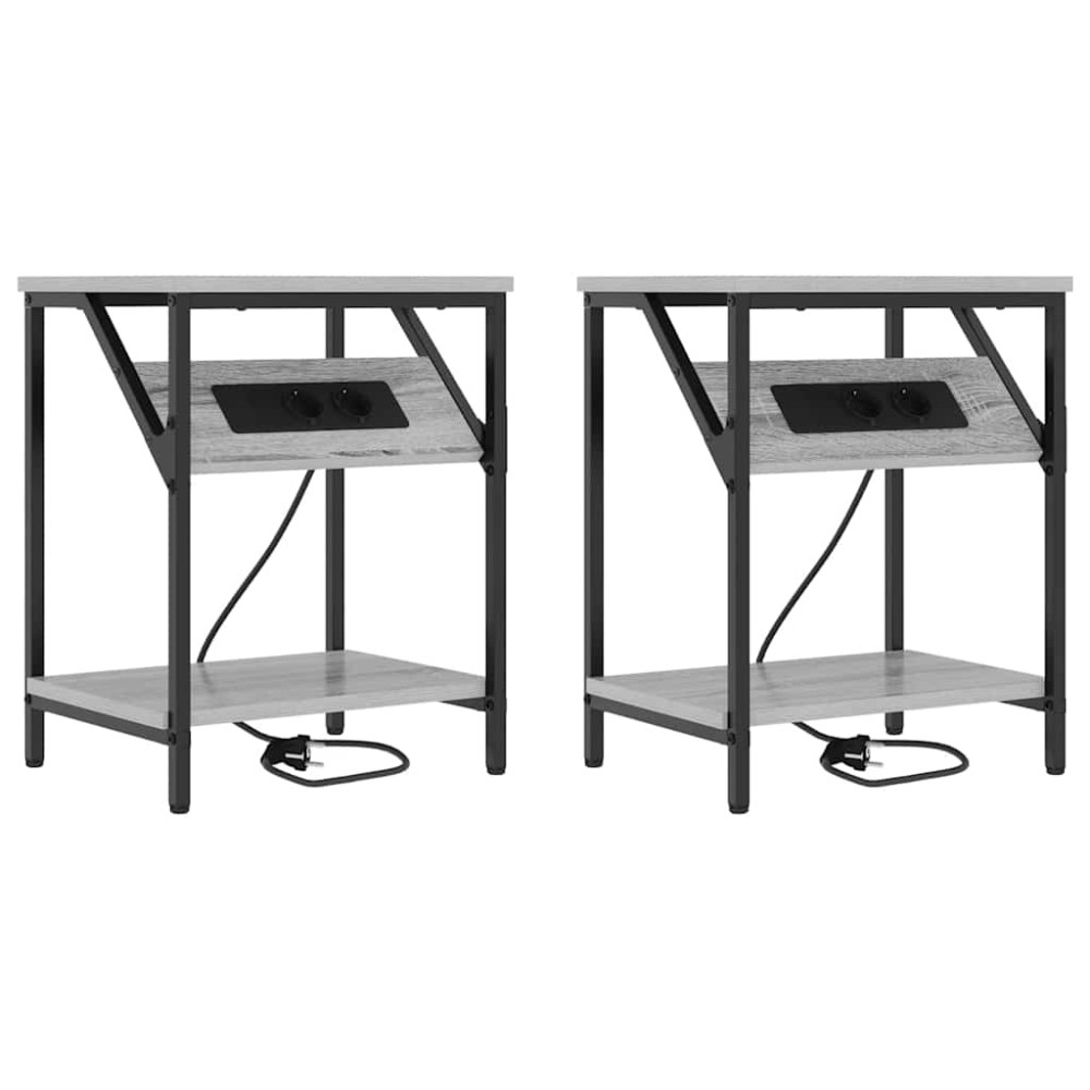 vidaXL Κομοδίνο 2 τμχ. Γκρίζο Σονομα 38 x 30 x 48 εκ.