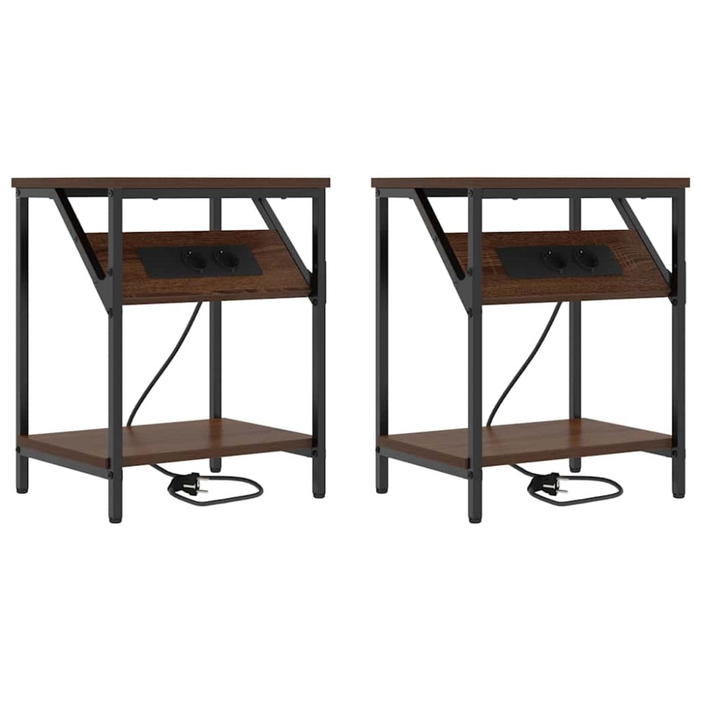 vidaXL Κομοδίνο 2 τμχ. Καφέ δρυς 38 x 30 x 48 εκ. Επεξεργασμένο Ξύλο