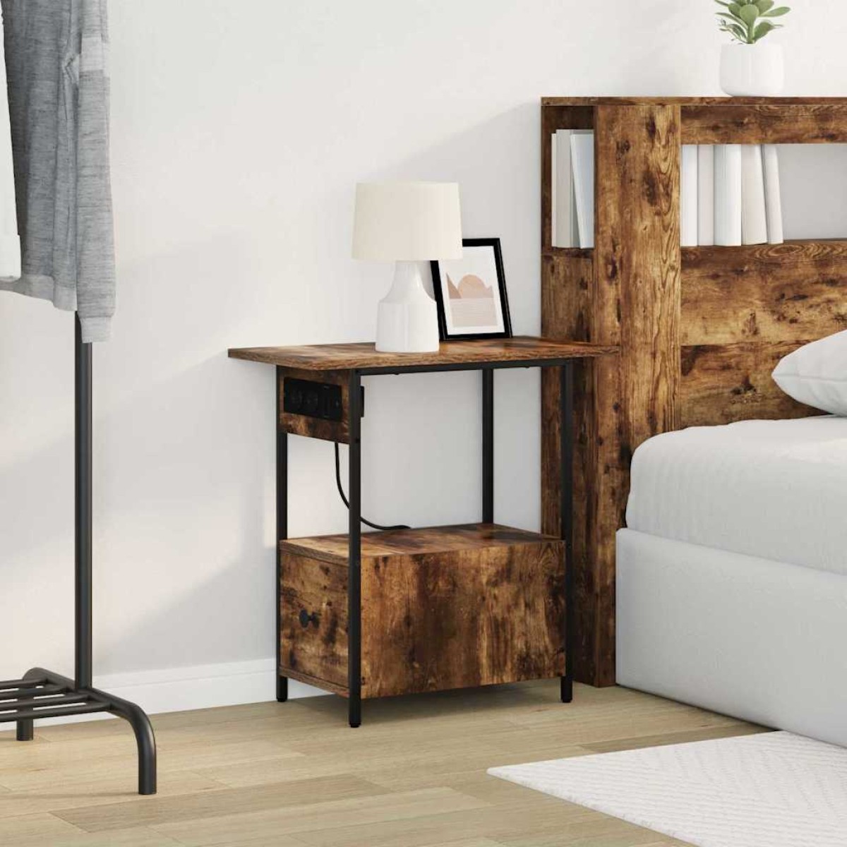 vidaXL Κομοδίνο Καπνιστό Δρύς 60 x 30 x 61 εκ Επεξεργασμένο Ξύλο
