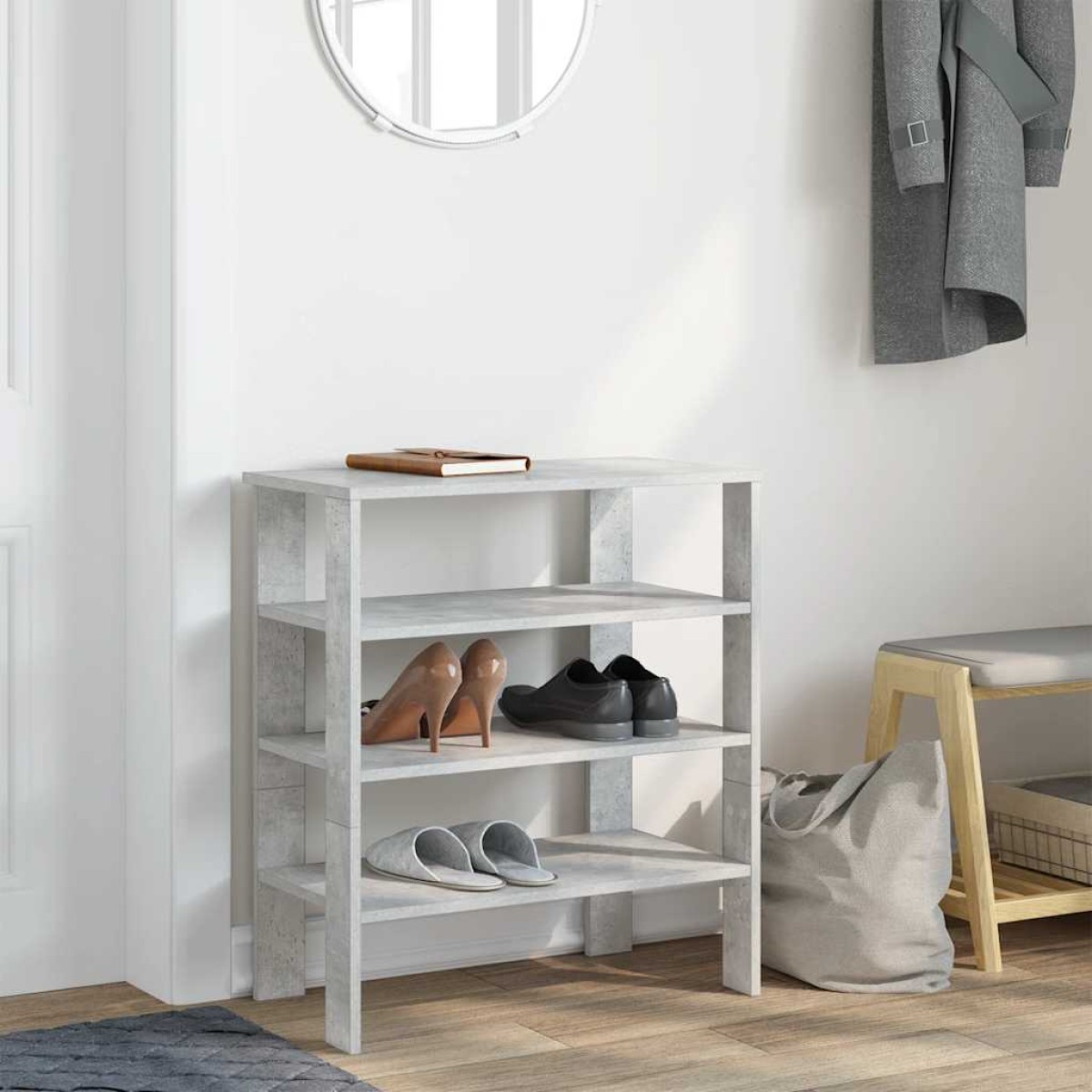 Ράφι παπουτσιών vidaXL Γκρι μπετόν 61x32x70 cm Κατασκευασμένο ξύλο