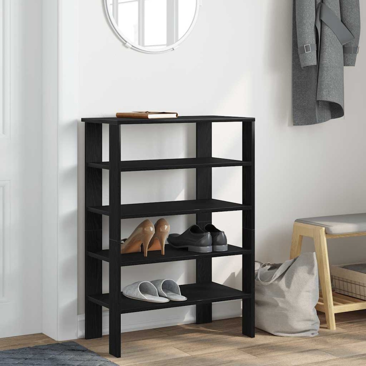 Ράφι παπουτσιών vidaXL Μαύρο 61x32x87,5 cm Κατασκευασμένο ξύλο