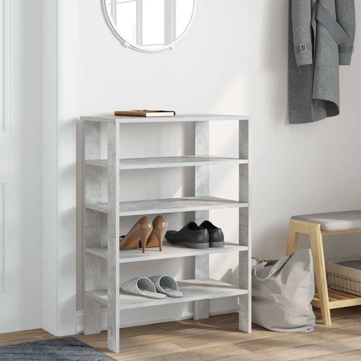 Ράφι παπουτσιών vidaXL Γκρι μπετόν 61x32x87,5 cm Κατασκευασμένο ξύλο