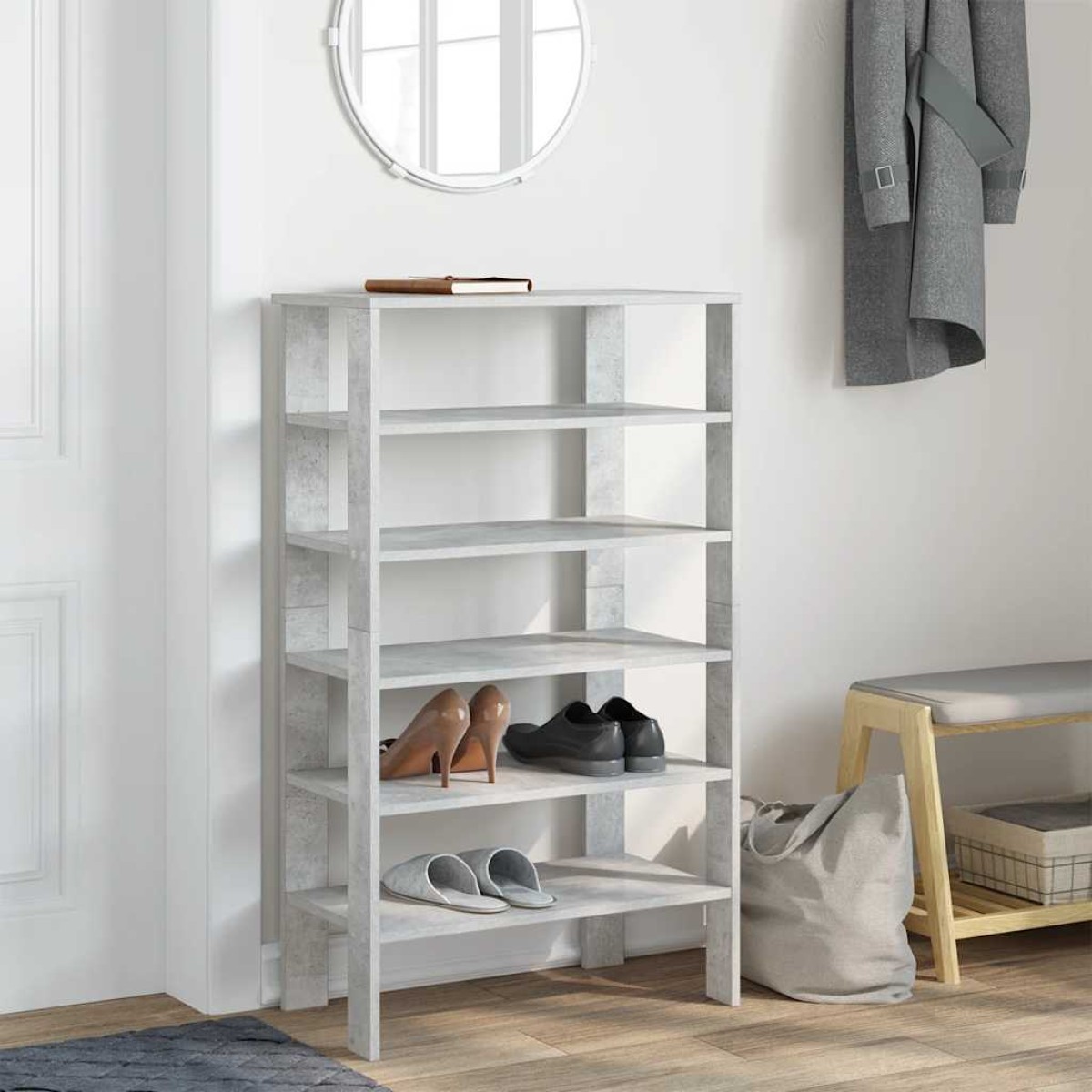 Ράφι παπουτσιών vidaXL Γκρι μπετόν 61x32x105 cm Κατασκευασμένο ξύλο
