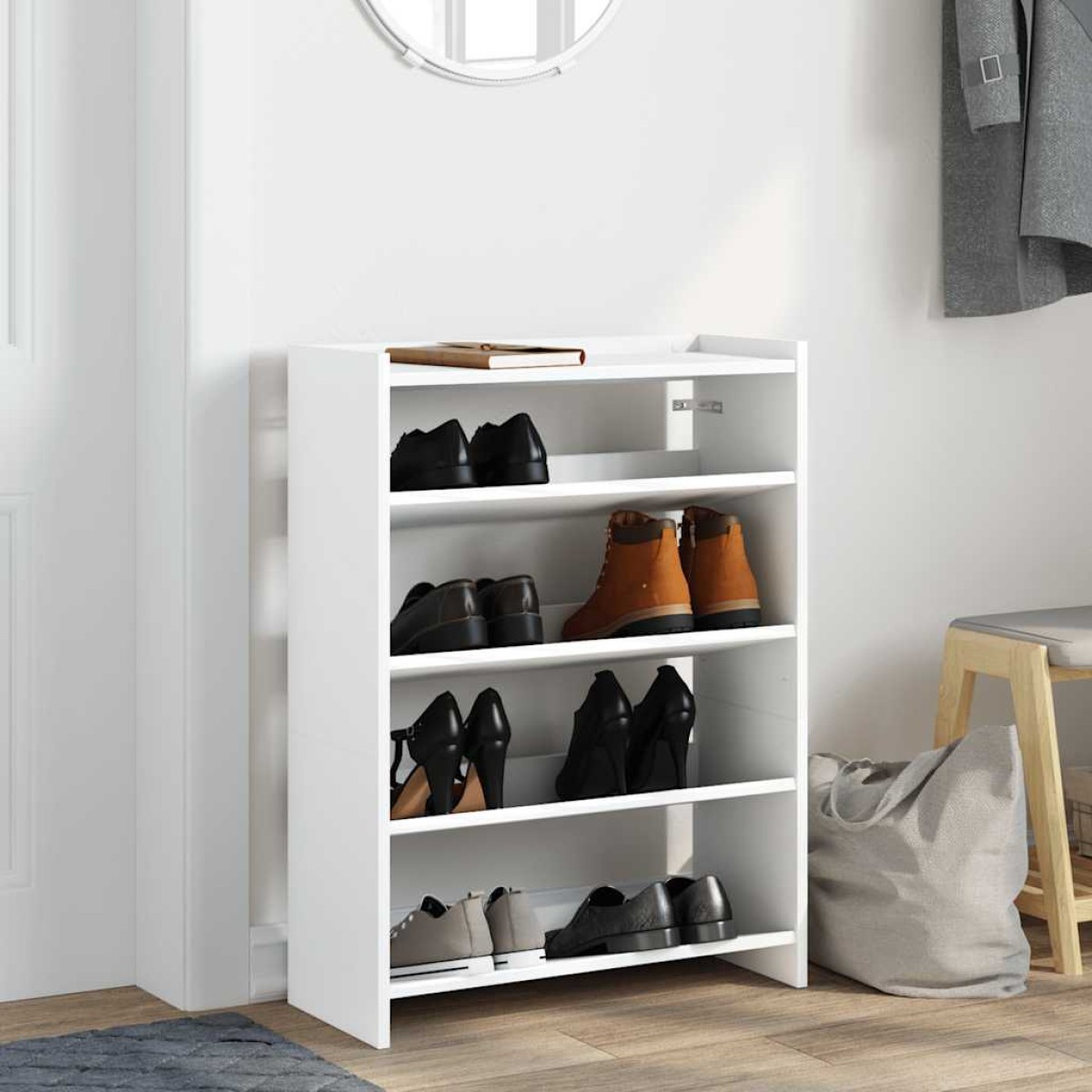 Ράφι παπουτσιών vidaXL Λευκό 60x25x81 cm Κατασκευασμένο ξύλο