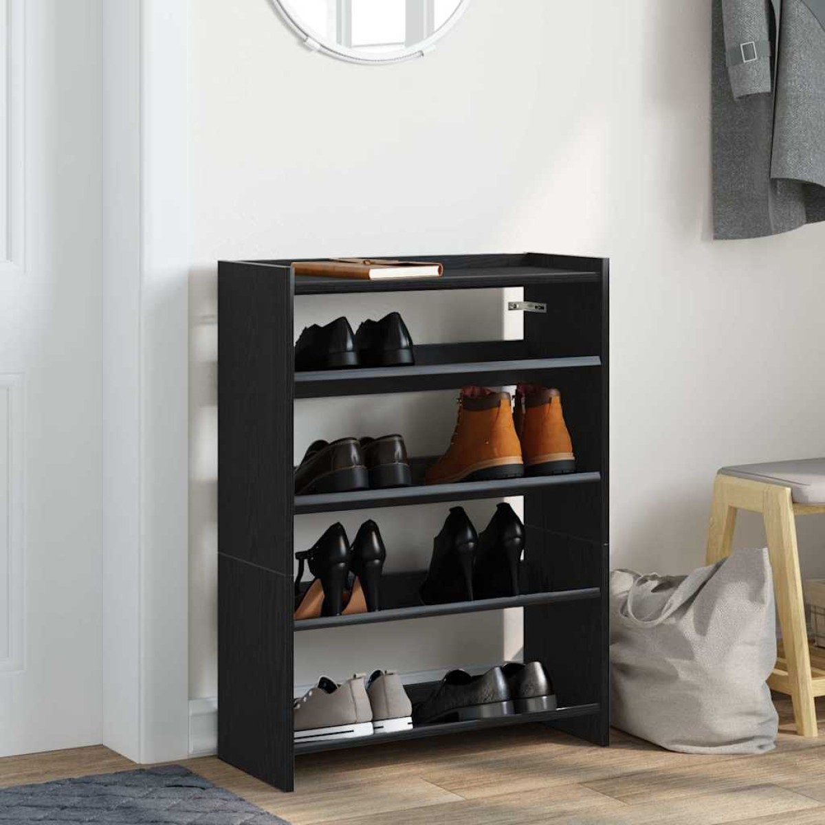 Ράφι παπουτσιών vidaXL Μαύρο 60x25x81 cm Κατασκευασμένο ξύλο