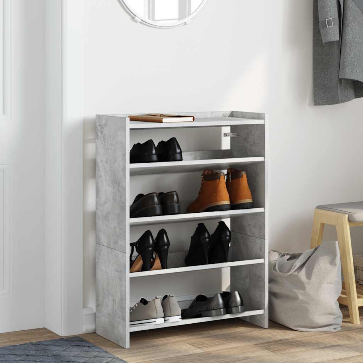 Ράφι παπουτσιών vidaXL Γκρι μπετόν 60x25x81 cm Κατασκευασμένο ξύλο