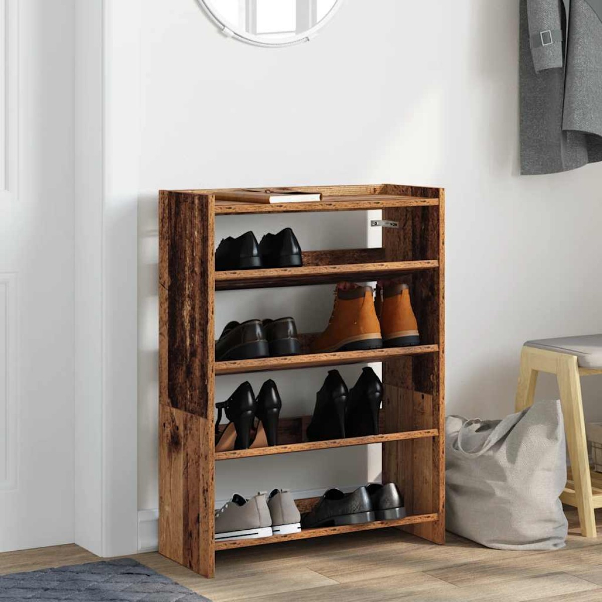 Ράφι παπουτσιών vidaXL Παλιό ξύλο 60x25x81 cm Κατασκευασμένο ξύλο