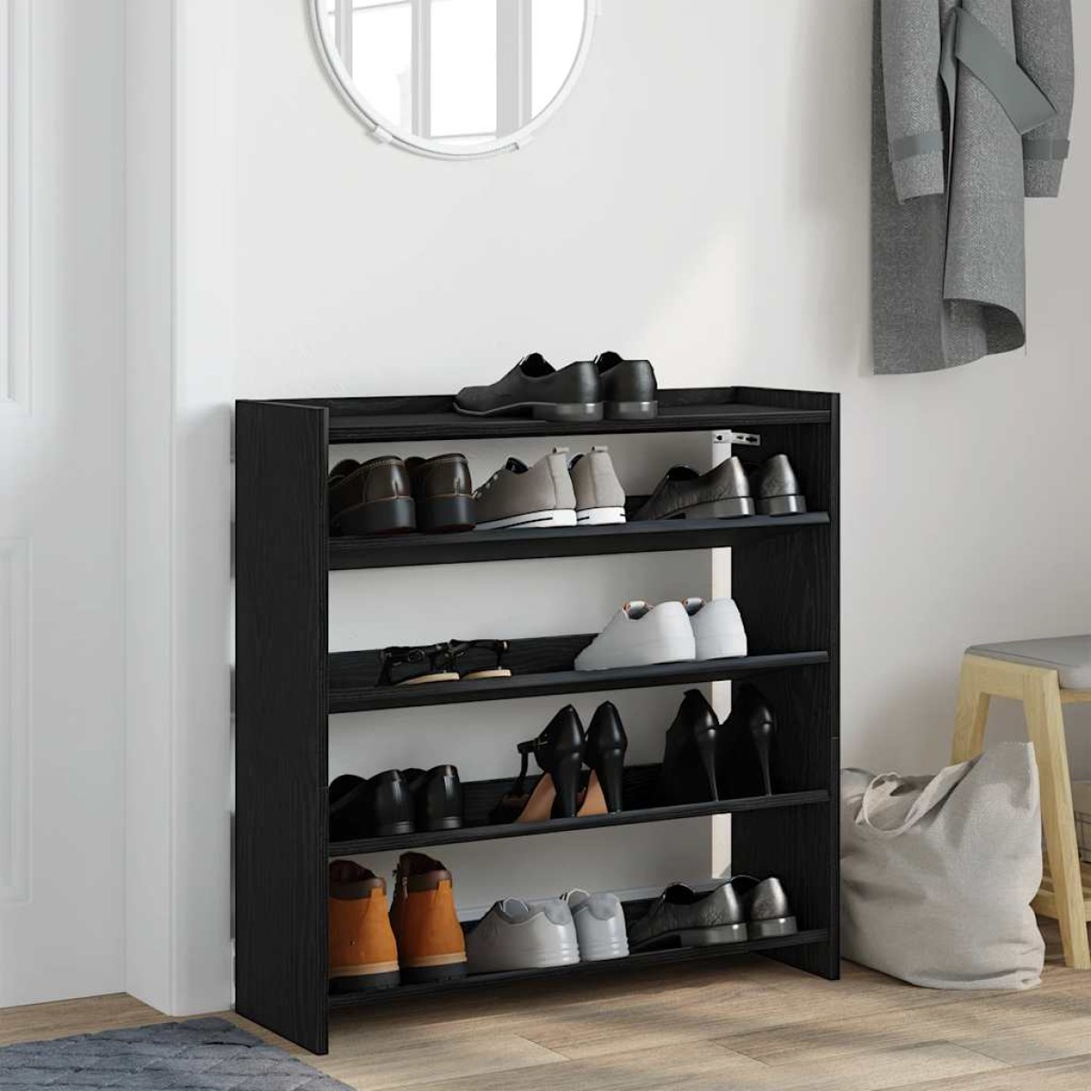 Ράφι παπουτσιών vidaXL Μαύρο 80x25x81 cm Κατασκευασμένο ξύλο