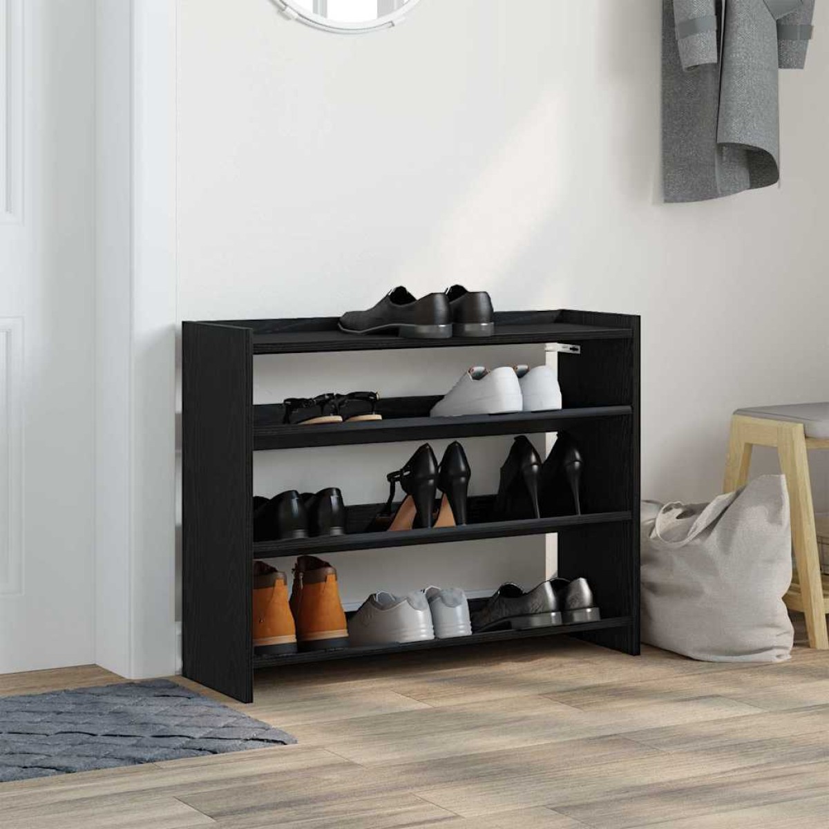 Ράφι παπουτσιών vidaXL Μαύρο 80x25x62 cm Κατασκευασμένο ξύλο