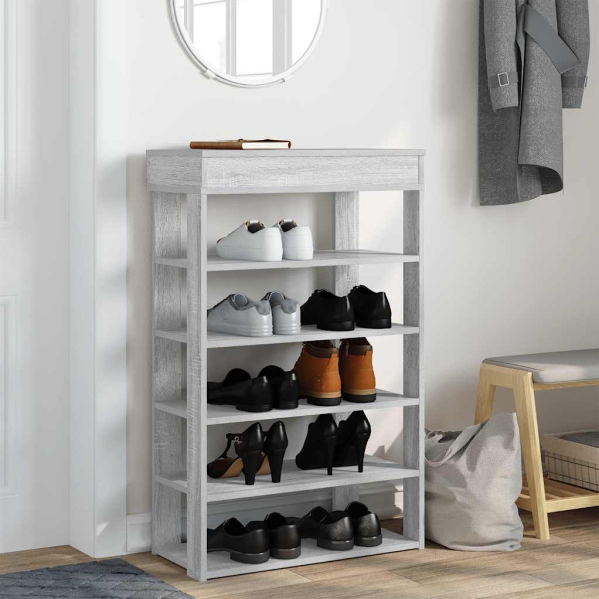 Ράφι παπουτσιών vidaXL Γκρι Sonoma 60x30x98 cm Κατασκευασμένο ξύλο