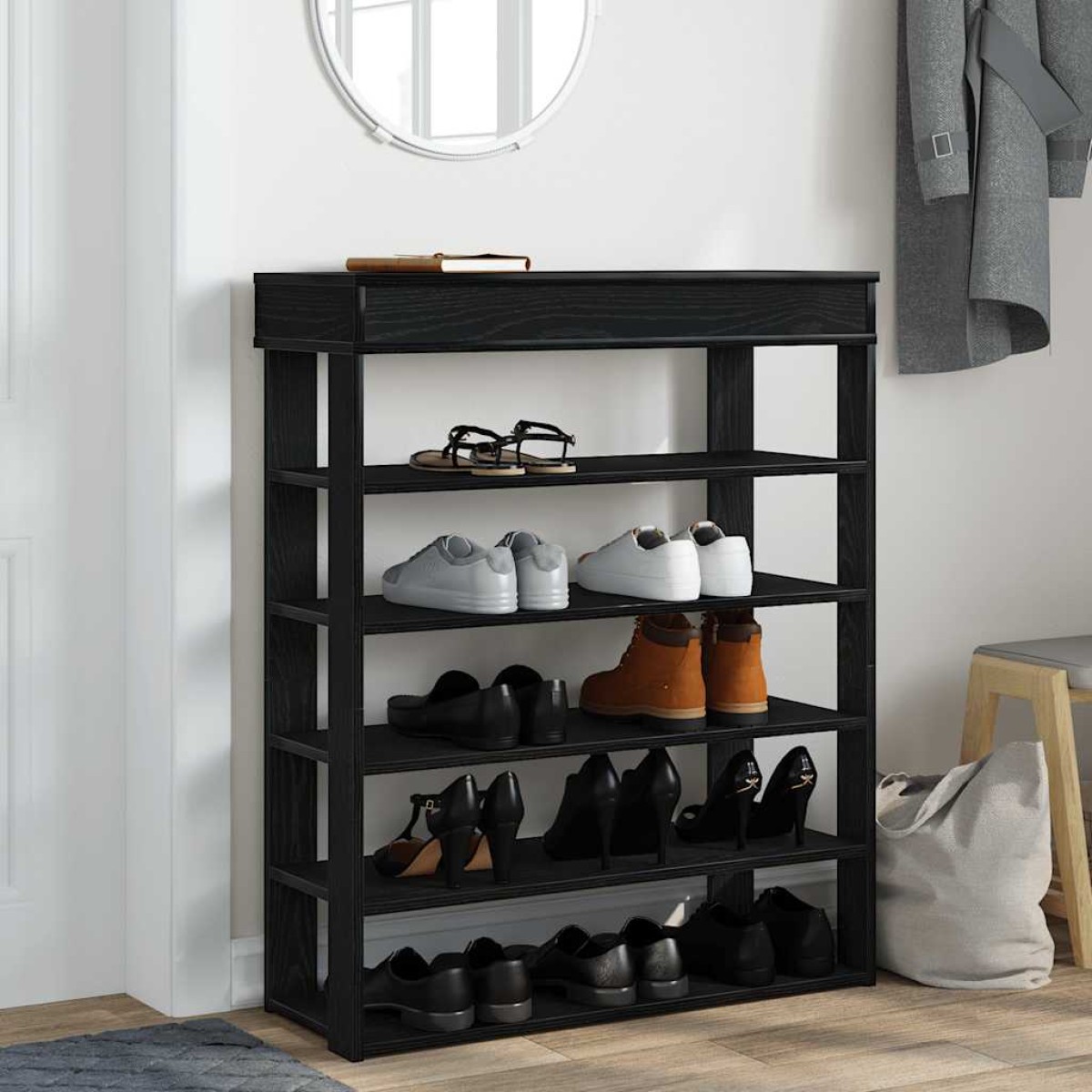 Ράφι παπουτσιών vidaXL Μαύρο 80x30x98 cm Κατασκευασμένο ξύλο