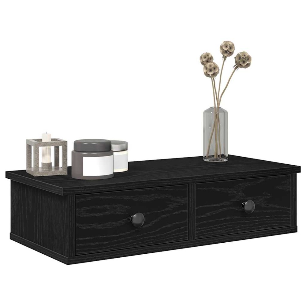 vidaXL Ράφι τοίχου με συρτάρια Μαύρο 60x28x15 cm Κατασκευασμένο ξύλο
