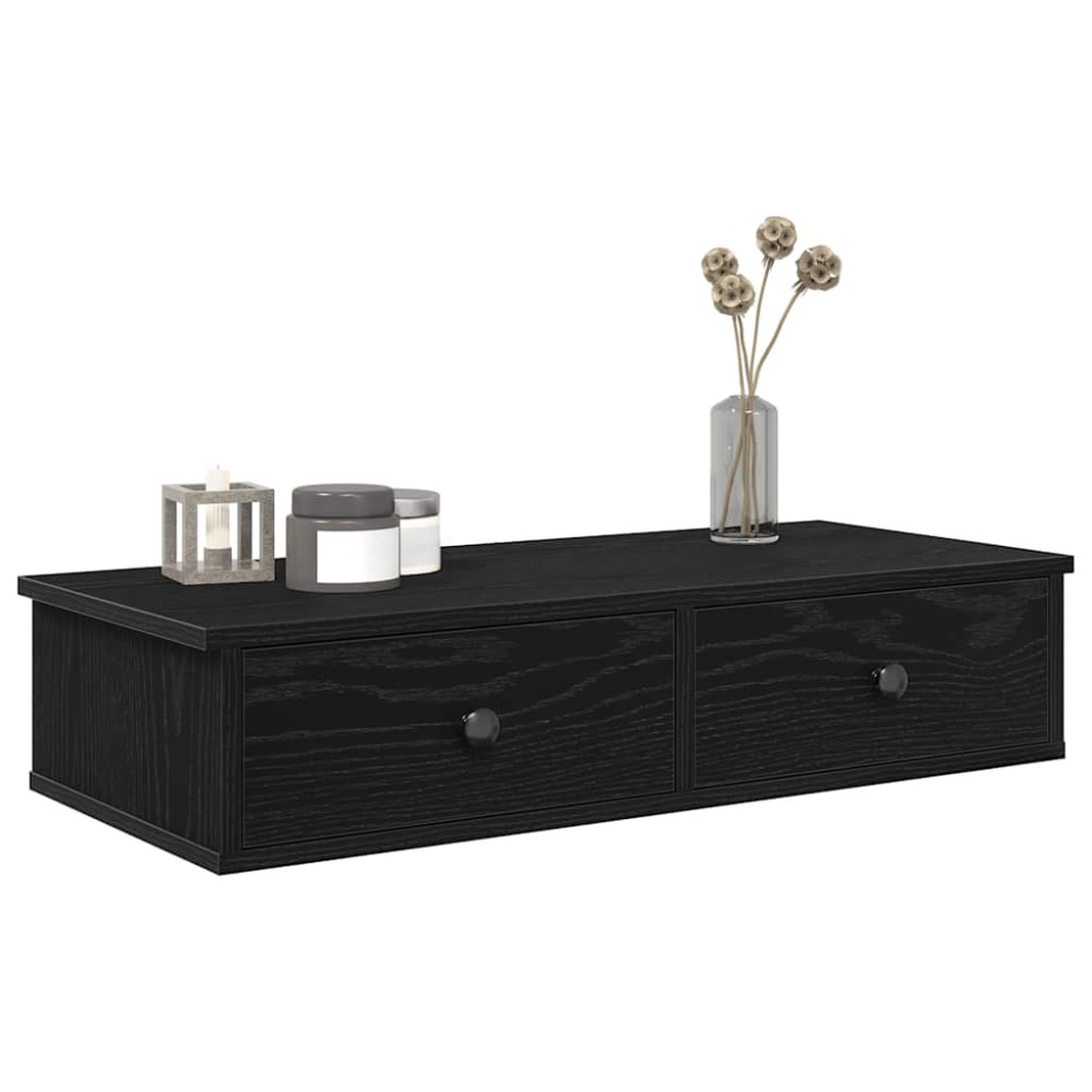 vidaXL Ράφι τοίχου με συρτάρια Μαύρο 80x34x17 cm Κατασκευασμένο ξύλο
