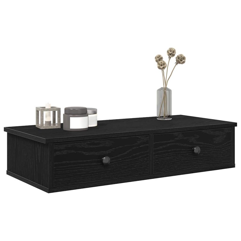 vidaXL Ράφι τοίχου με συρτάρια Μαύρο 80x34x17 cm Κατασκευασμένο ξύλο