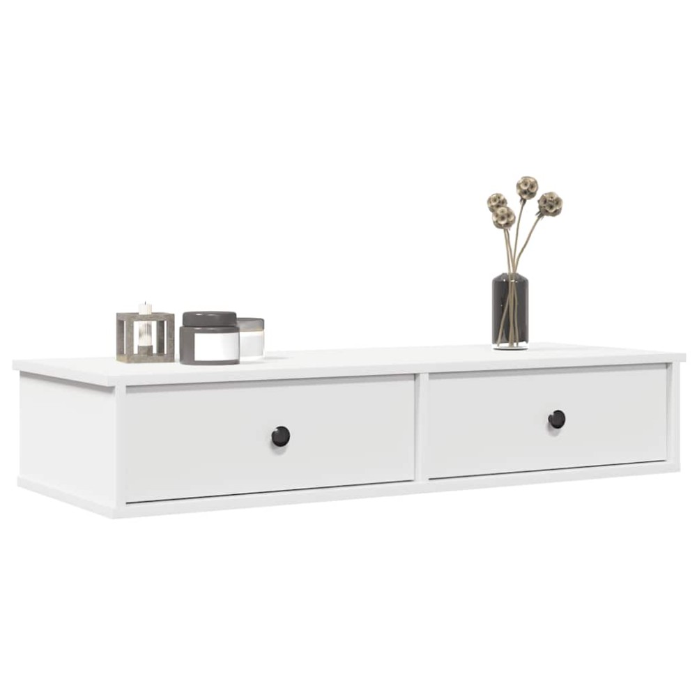 vidaXL Ράφι τοίχου με συρτάρια Λευκό 100x37,5x19 cm Ξύλινη κατασκευή