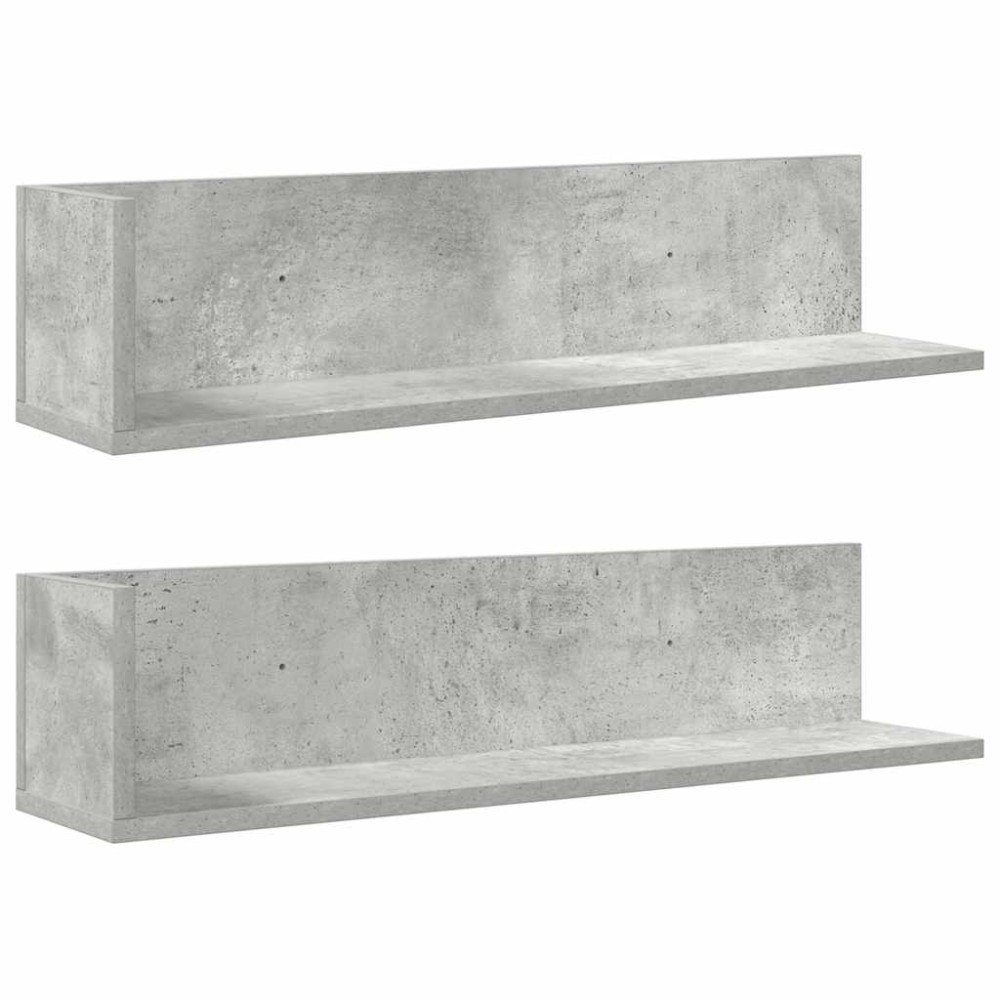 vidaXL Ράφια τοίχου 2 τεμάχια Μπετόν Γκρι 75x16,5x16,5 cm Ξύλο μηχανής