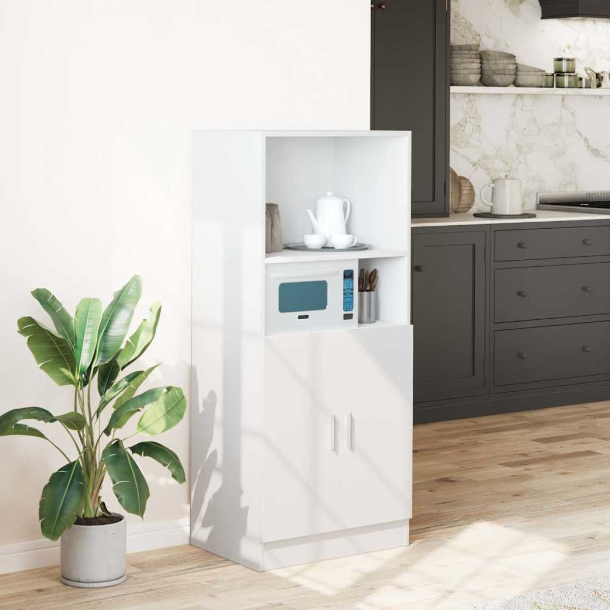 vidaXL Στήλη Κουζίνας Λευκή 57x41,5x131,5 εκ. από Επεξεργασμένο Ξύλο