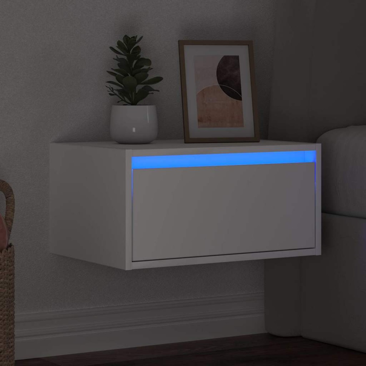 vidaXL Κομοδίνο Επιτοίχιο με Φώτα LED Λευκό