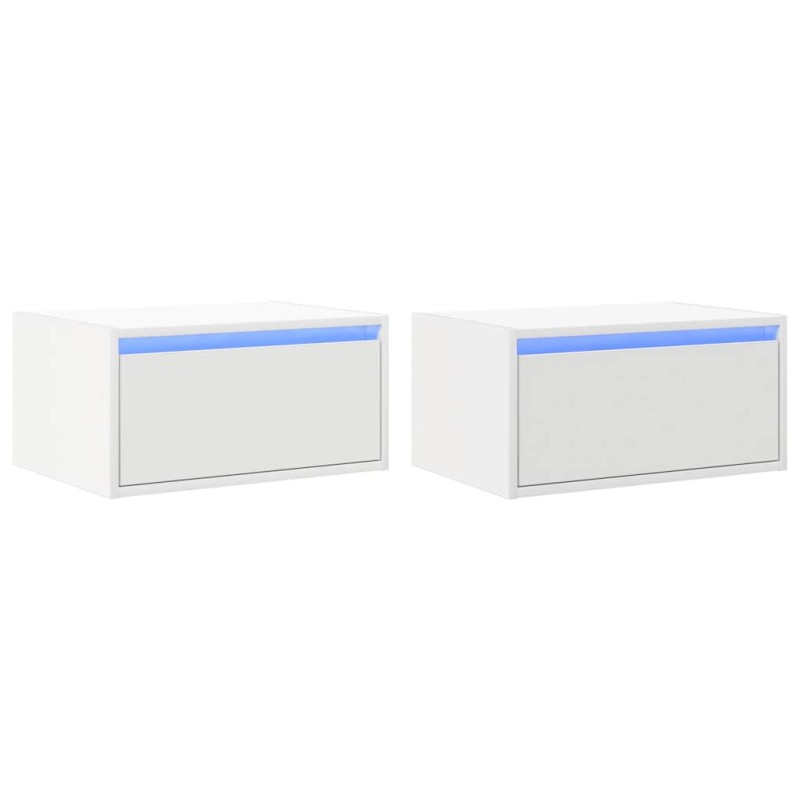 vidaXL Κομοδίνα Επιτοίχια με Φώτα LED 2 τεμ. Λευκά