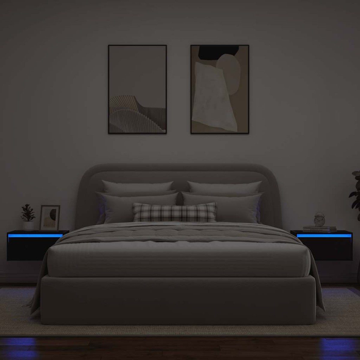 vidaXL Κομοδίνα Επιτοίχια με Φώτα LED 2 τεμ. Μαύρα Δρυς