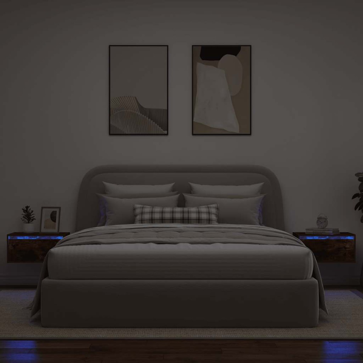 vidaXL Κομοδίνα Επιτοίχια με Φώτα LED 2 τεμ. Καπνιστή Δρυς