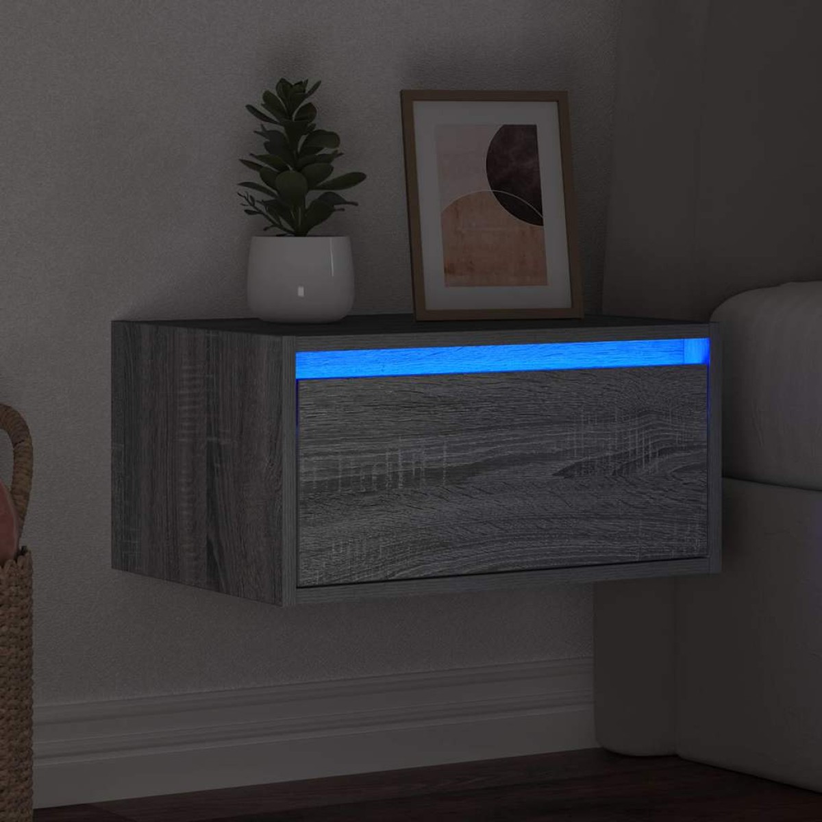 vidaXL Κομοδίνο Επιτοίχιο με Φώτα LED Γκρι Sonoma