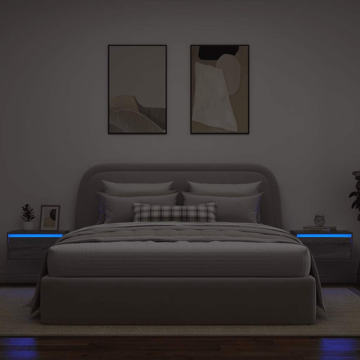 vidaXL Κομοδίνα Επιτοίχια με Φώτα LED 2 τεμ. Γκρι Sonoma