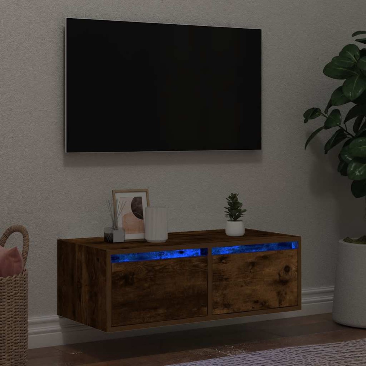 vidaXL Έπιπλο Τηλεόρασης με LED Καπνιστή Δρυς 75x35,5x25 εκ.