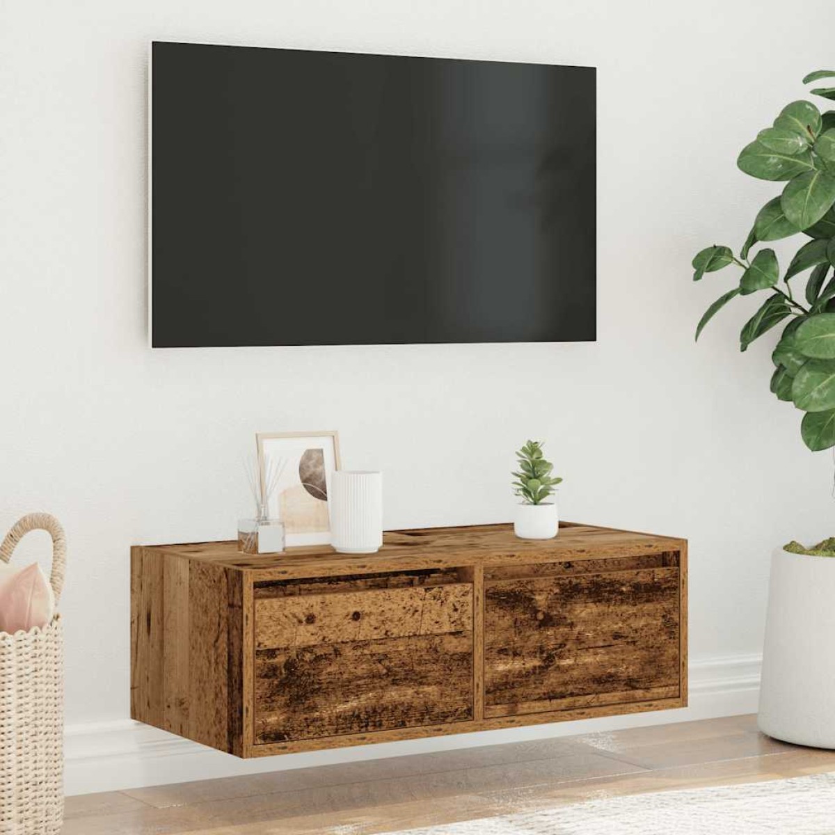 vidaXL Έπιπλο Τηλεόρασης με LED Όψη Παλαιού Ξύλου 75x35,5x25 εκ.