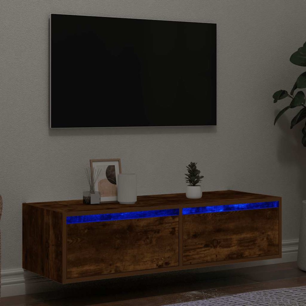 vidaXL Έπιπλο Τηλεόρασης με LED Καπνιστή Δρυς 100X35,5x25 εκ.
