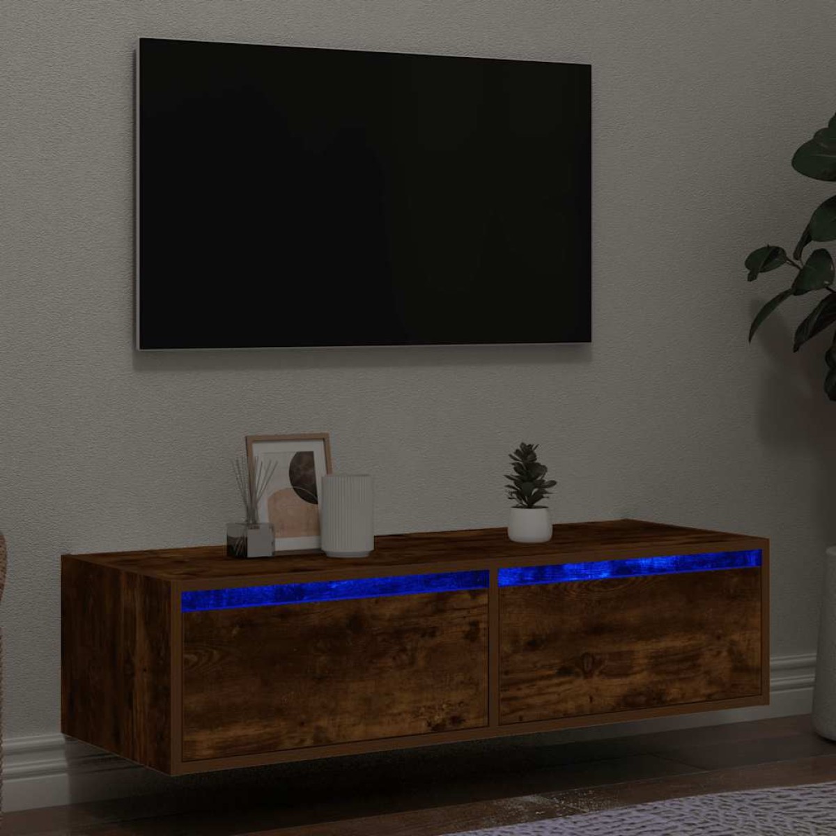 vidaXL Έπιπλο Τηλεόρασης με LED Καπνιστή Δρυς 100X35,5x25 εκ.