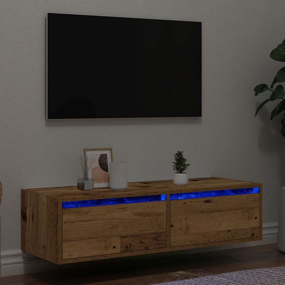 vidaXL Έπιπλο Τηλεόρασης με LED Όψη Παλαιού Ξύλου 100X35,5x25 εκ.