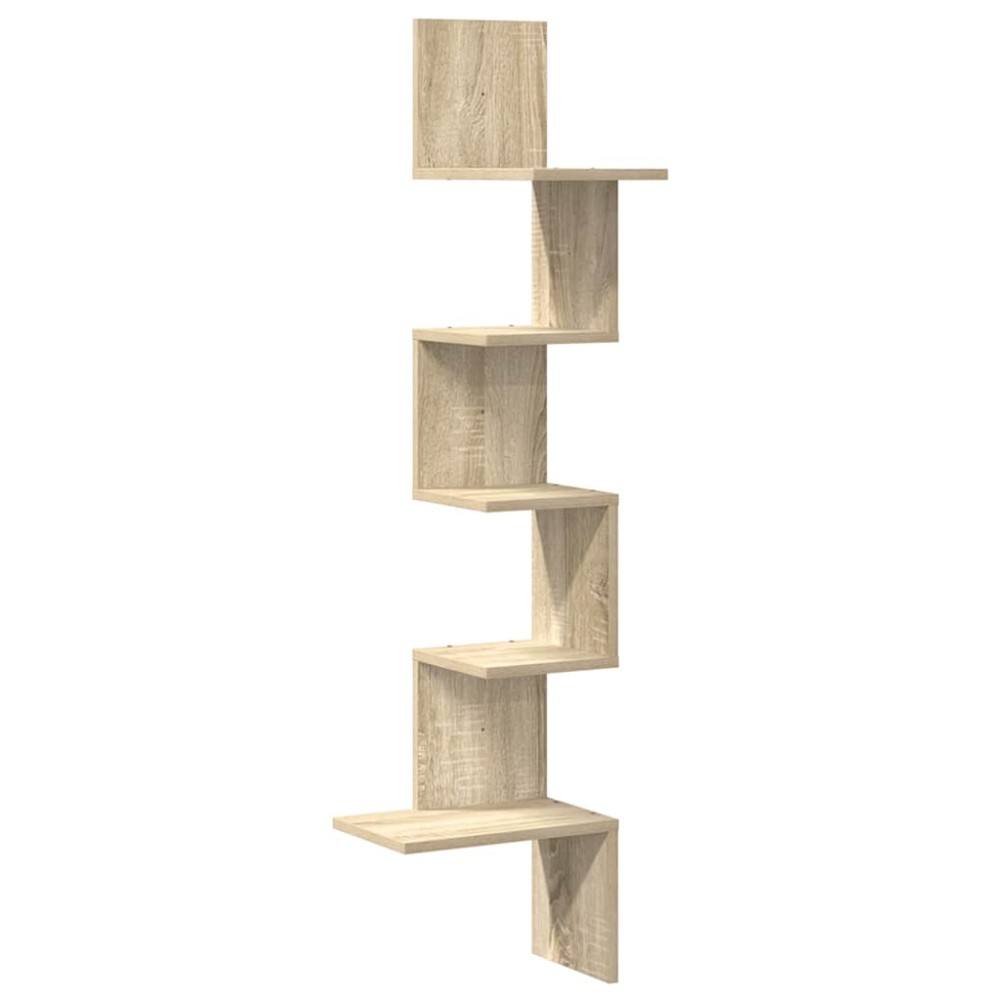vidaXL Γωνιακή Ραφιέρα Τοίχου Ξύλο Δρυός 32x32x127,5 εκ. Μοριοσανίδα