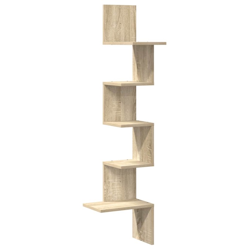vidaXL Γωνιακή Ραφιέρα Τοίχου Ξύλο Δρυός 32x32x127,5 εκ. Μοριοσανίδα