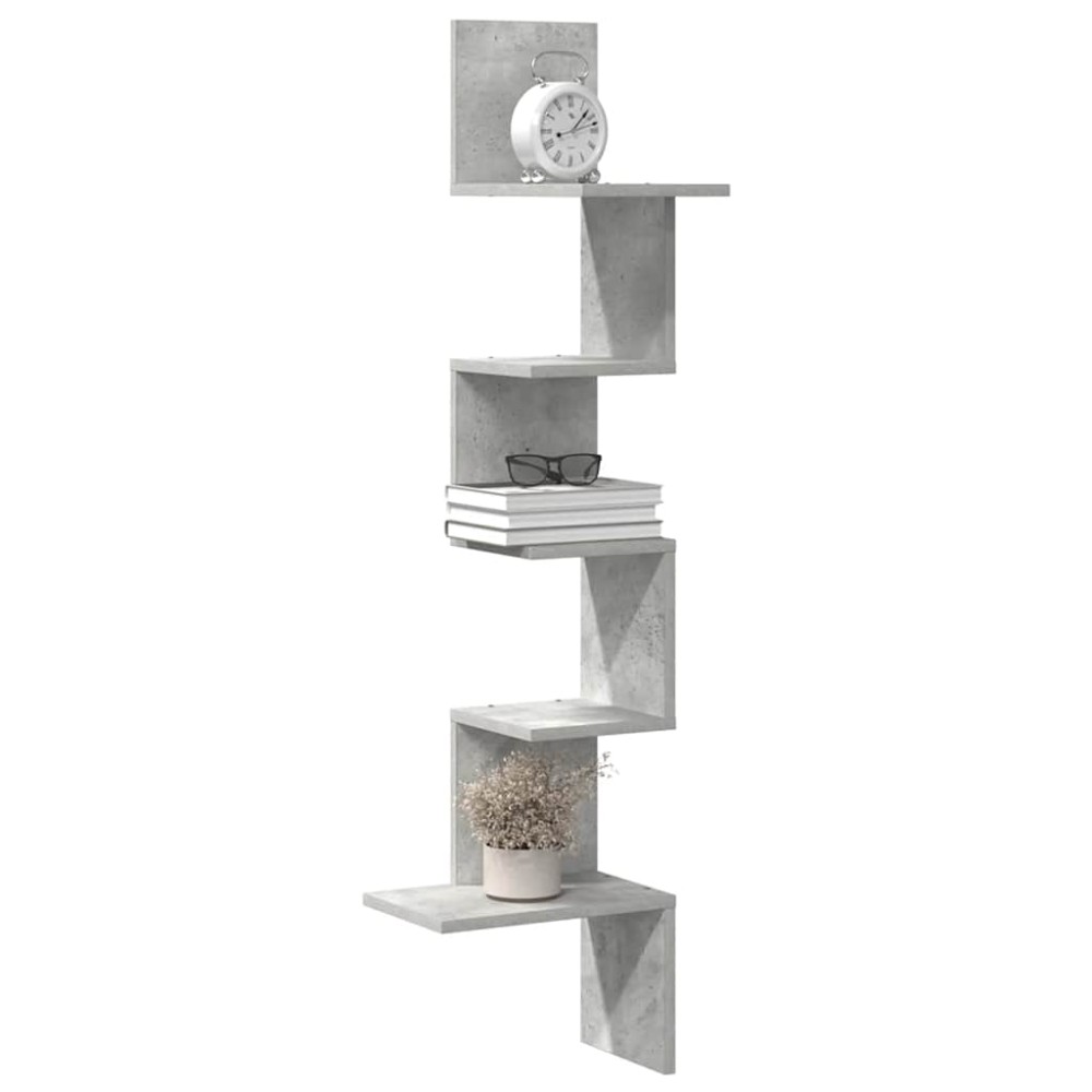vidaXL Γωνιακή Ραφιέρα Τοίχου Γκρι Σκυρ. 32x32x127,5 εκ. Μοριοσανίδα