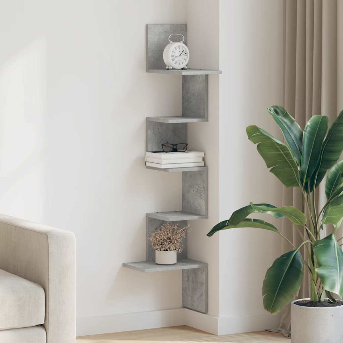 vidaXL Γωνιακή Ραφιέρα Τοίχου Γκρι Σκυρ. 32x32x127,5 εκ. Μοριοσανίδα