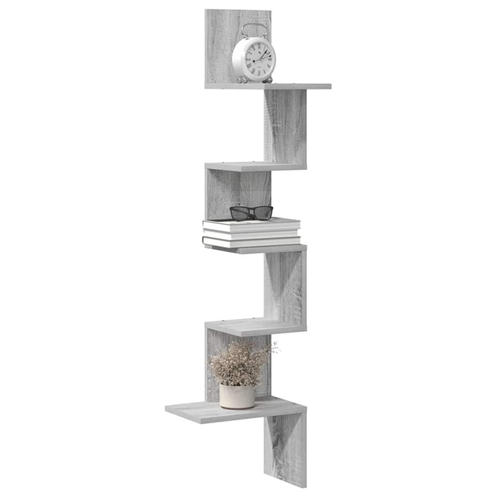 vidaXL Γωνιακή Ραφιέρα Τοίχου Γκρι Sonoma 32x32x127,5 εκ Επεξ. Ξύλο