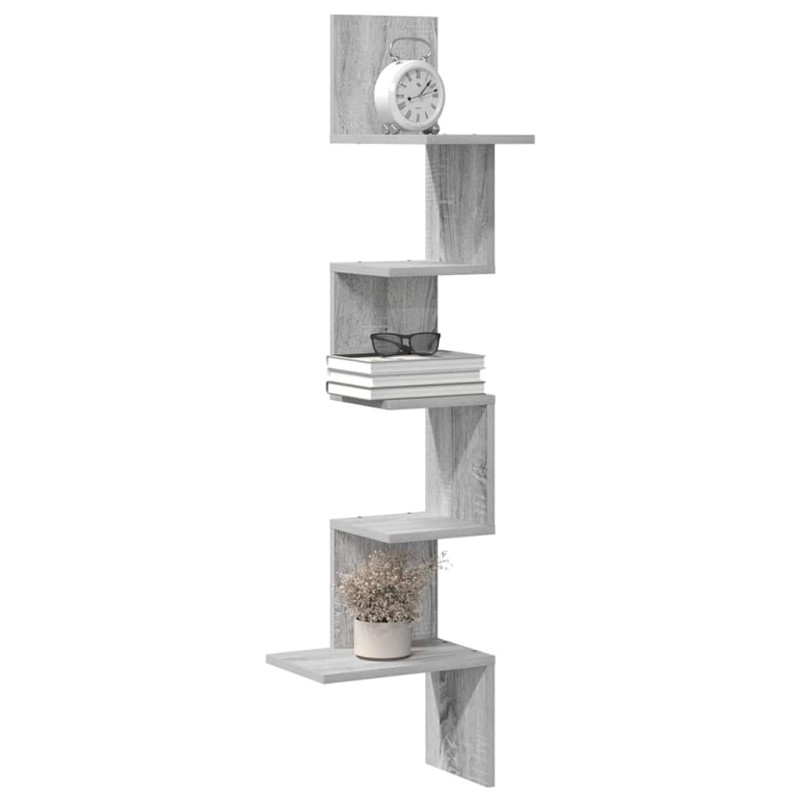 vidaXL Γωνιακή Ραφιέρα Τοίχου Γκρι Sonoma 32x32x127,5 εκ Επεξ. Ξύλο